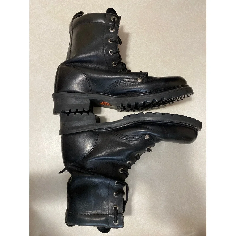 Harley Davidson Mens 13 Motorcycle Boots Black Leather Side Zip Lug Sole 91028